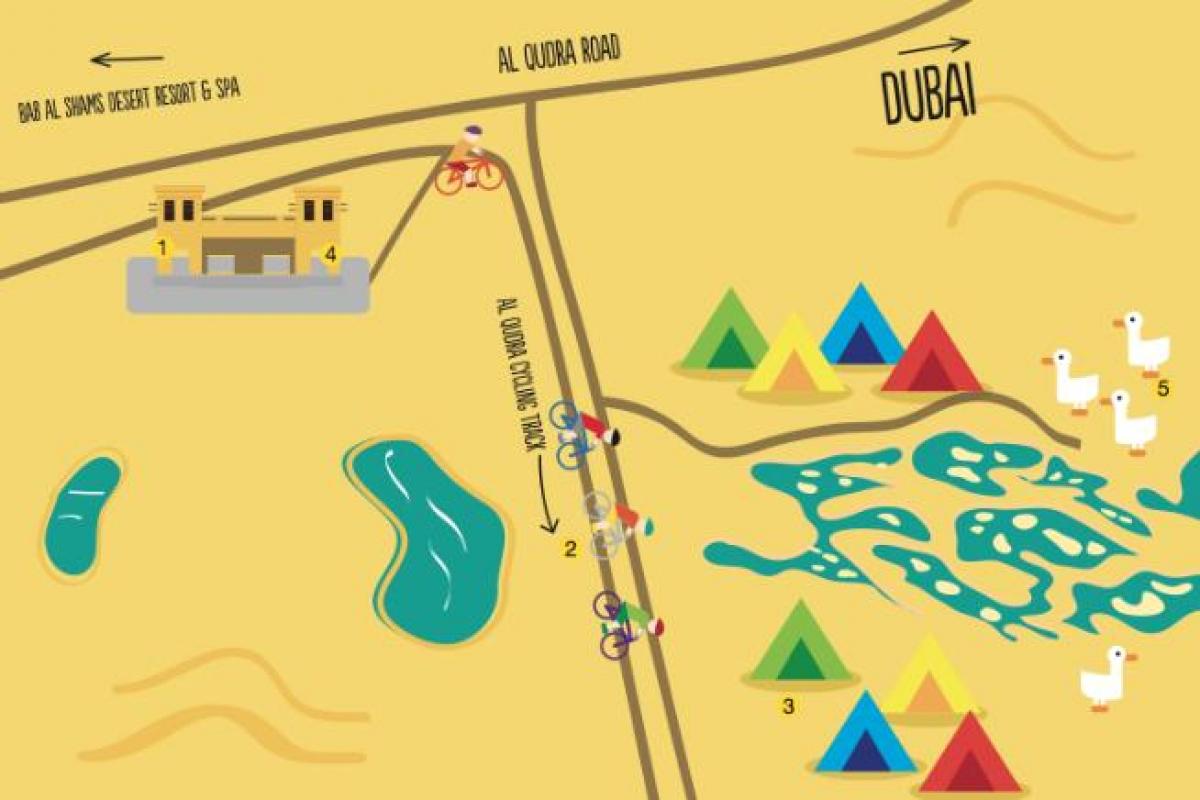 mapa de Al-Qudra Lago de ruta