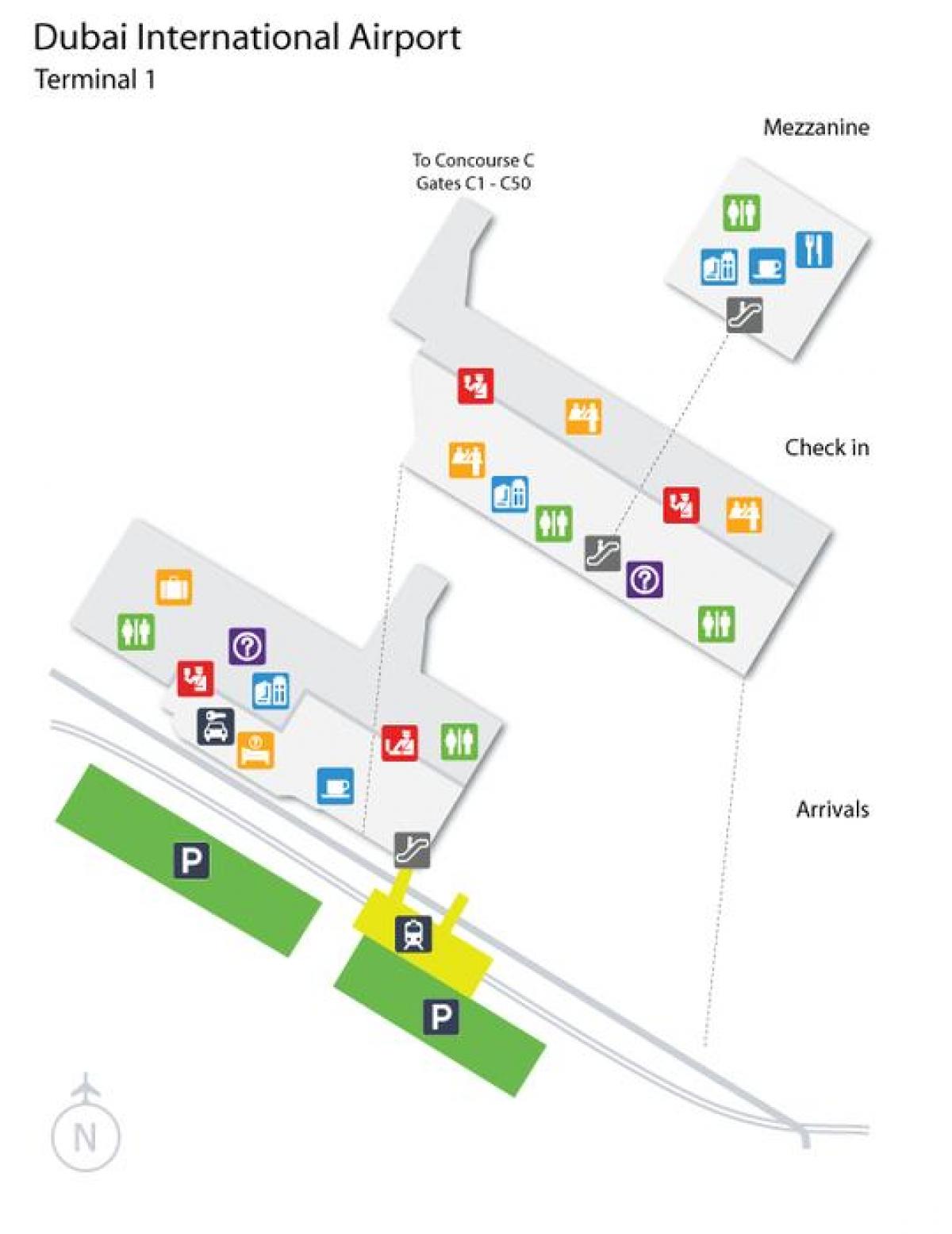 Dubai aeropuerto terminal 1 mapa de ubicación