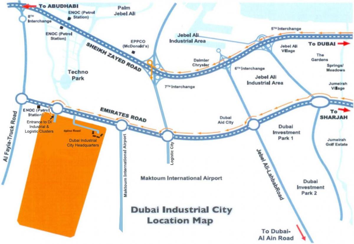 mapa de Dubai, ciudad industrial