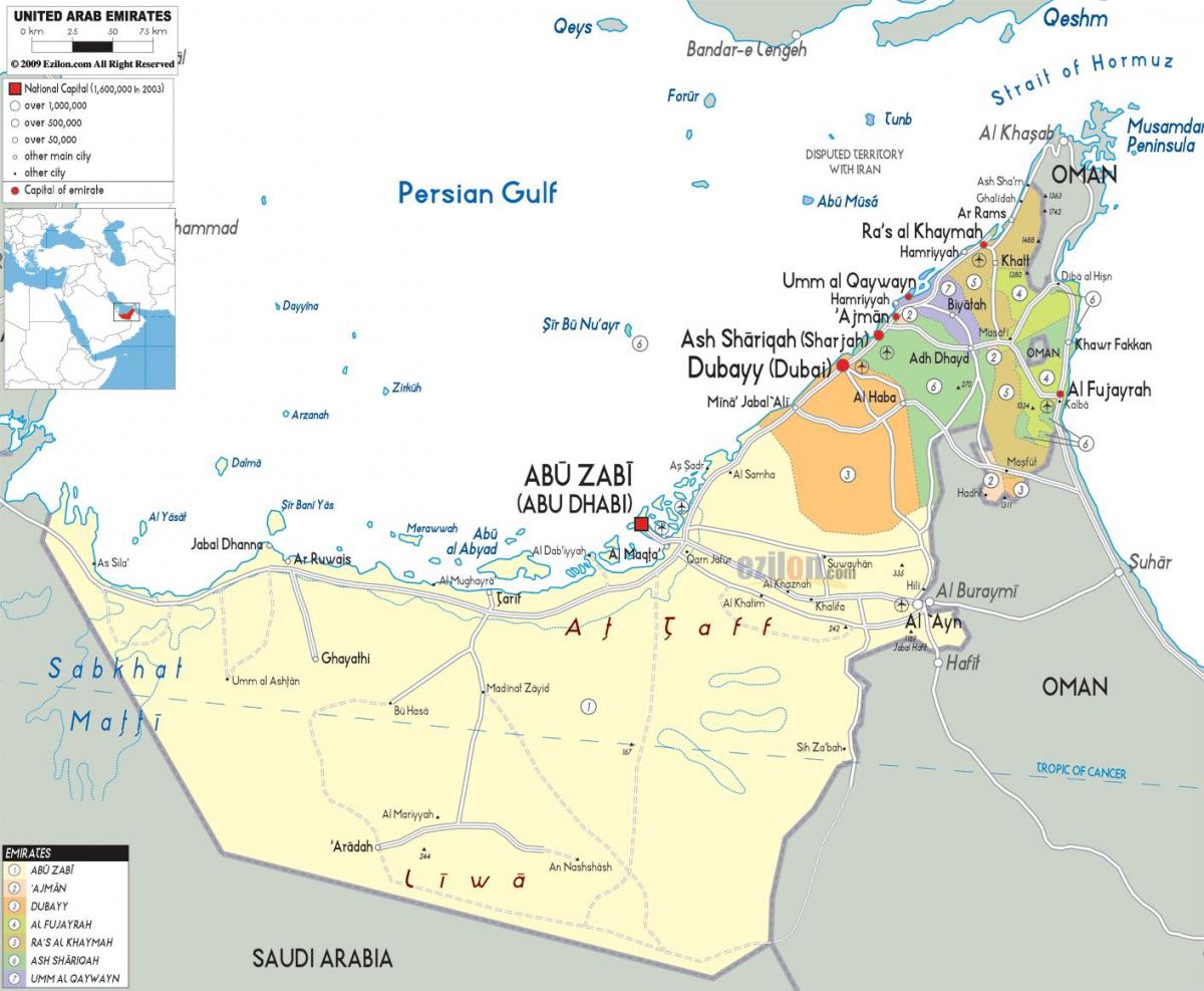 mapa de Dubái, Emiratos árabes unidos