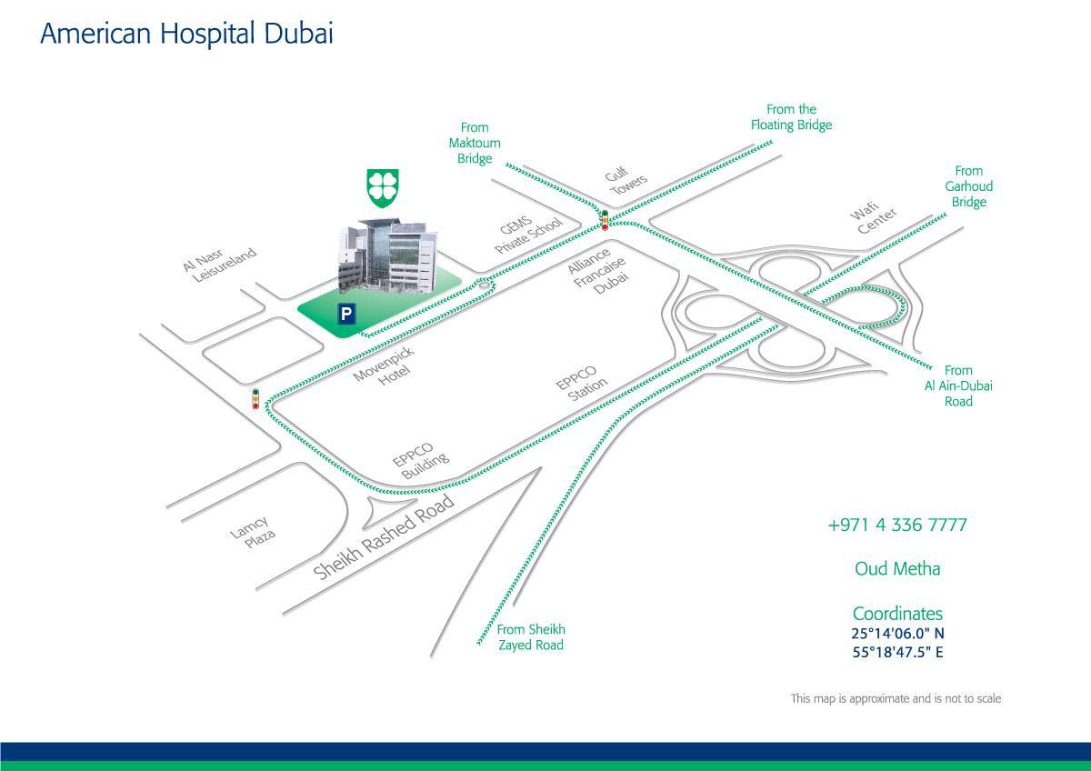 mapa de América del hospital de Dubai