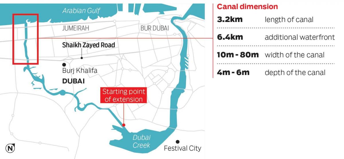 mapa de Dubai canal