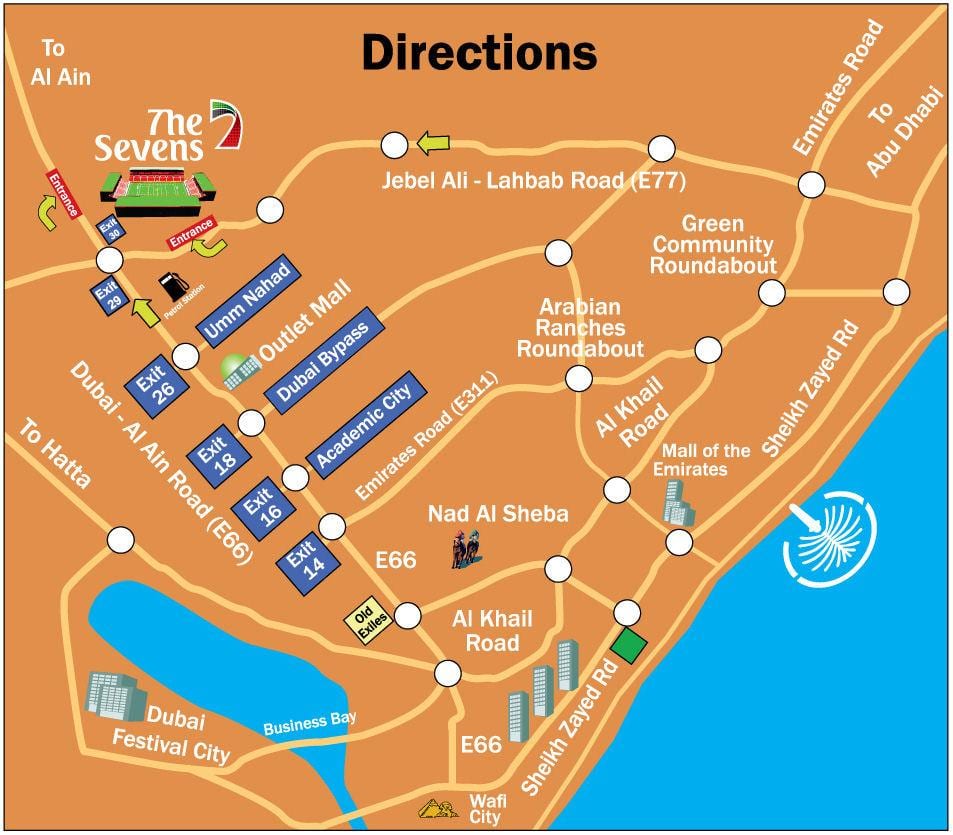 rugby Sevens de Dubai mapa de ubicación