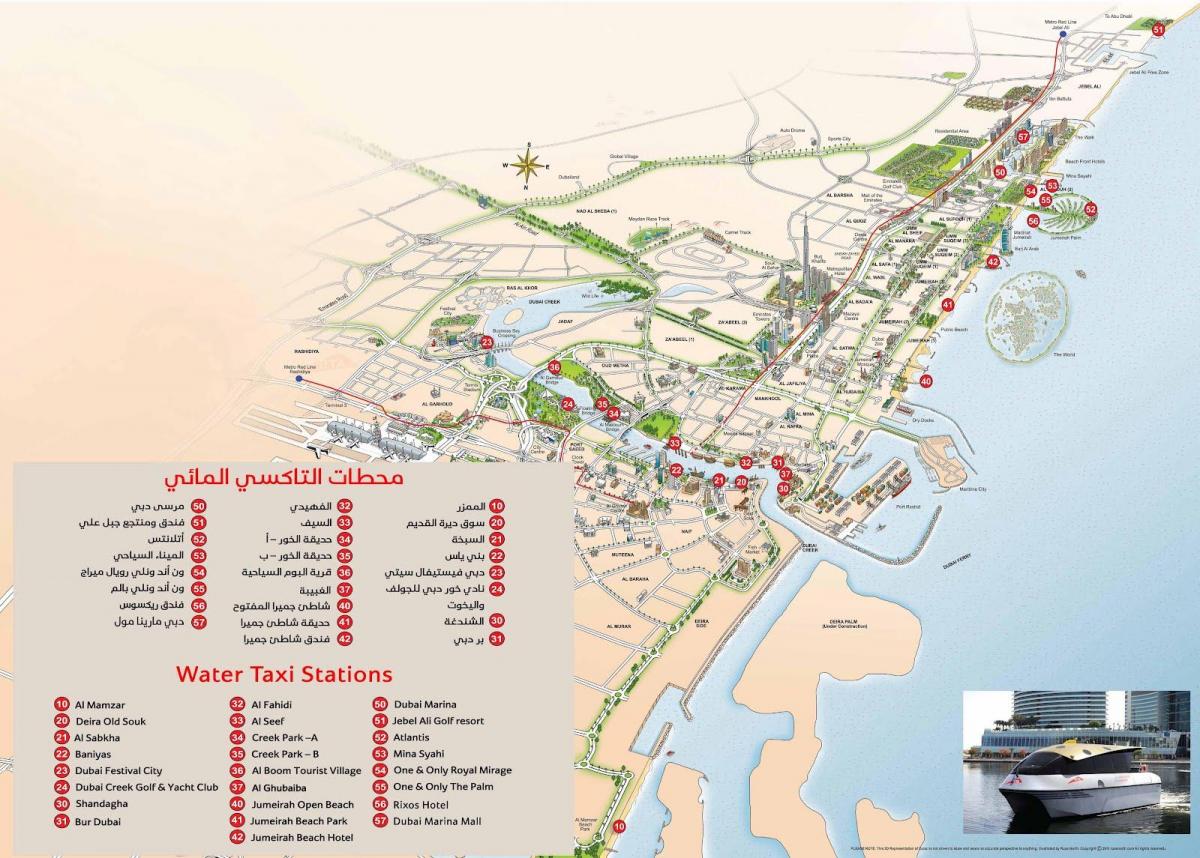 Dubai taxi de agua mapa de la ruta