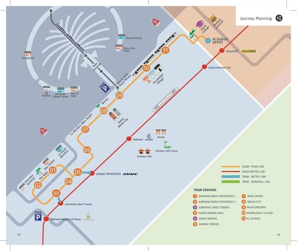 mapa de Dubai tranvía