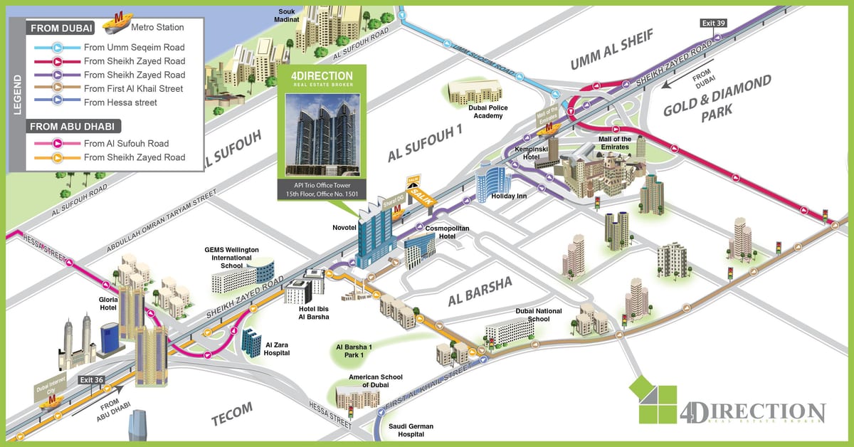 mapa de la escuela Americana de Dubai